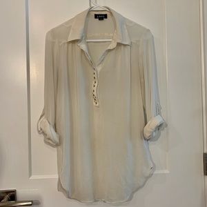 Cream chiffon convertible long sleeve shirt.